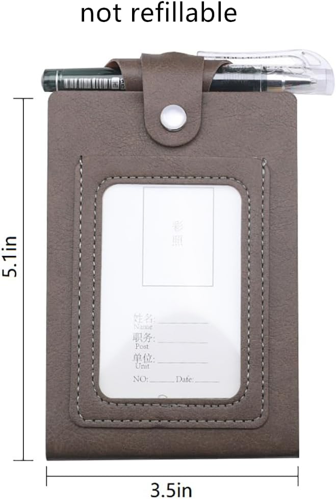 PU Leather Lanyard Meeting Notebook Neck Hanging Notepad with ID Slot and Pen, 3.5X5.1inch, Black