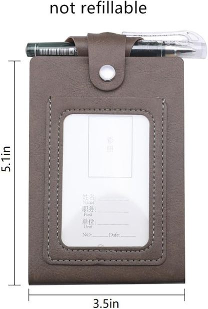 PU Leather Lanyard Meeting Notebook Neck Hanging Notepad with ID Slot and Pen, 3.5X5.1inch, Black