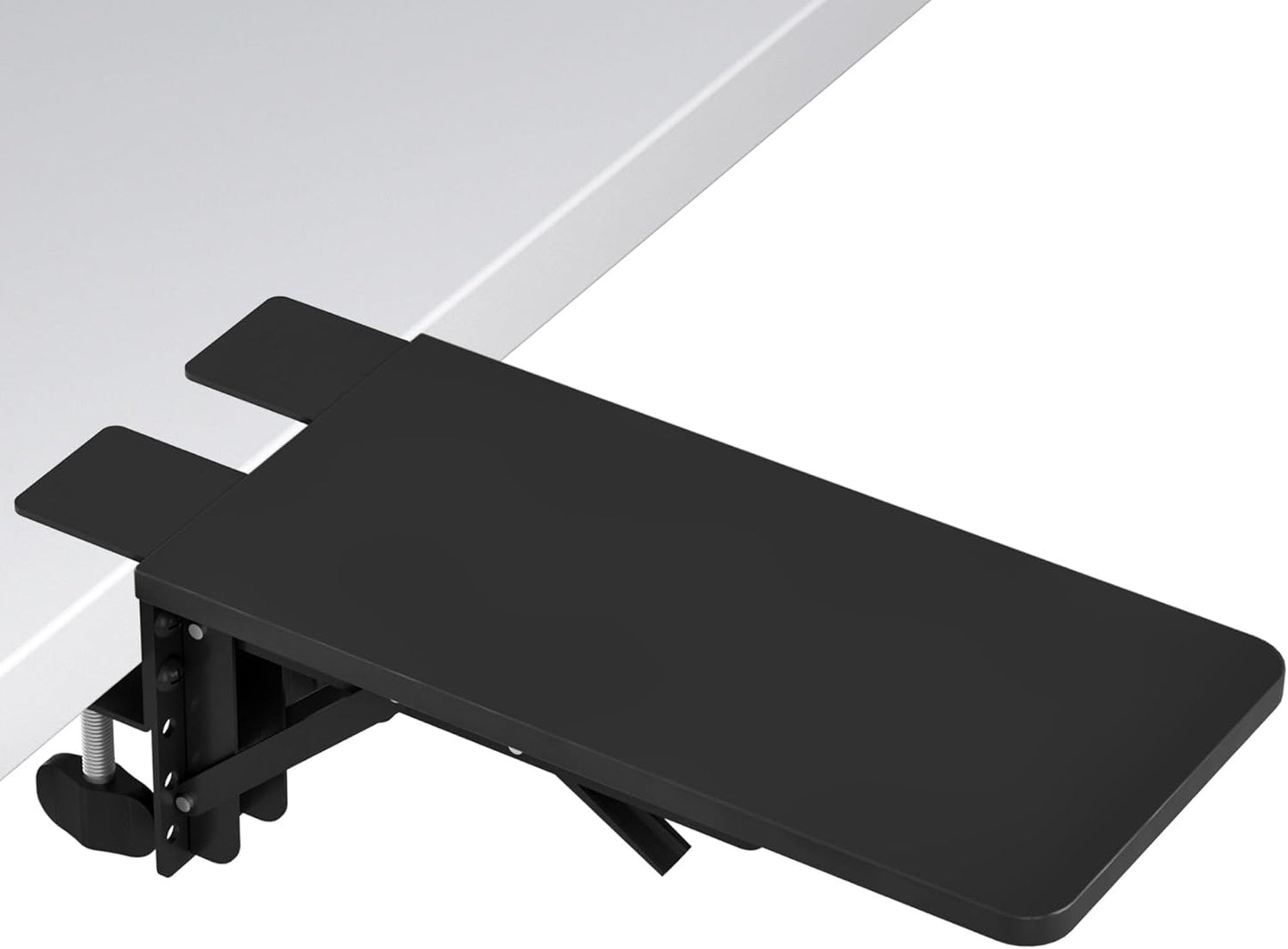 BONTEC Desk Extender Tray, 11.8"x5.9" Table Mount Arm Wrist Rest Shelf, 90°Foldable Elbow Support, Clamp on Computer Arm Rest for Desk, Office & Home Use, Durable & Easy to Install, Black Carbon Fiber