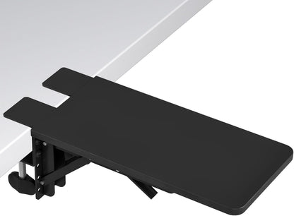 BONTEC Desk Extender Tray, 11.8"x5.9" Table Mount Arm Wrist Rest Shelf, 90°Foldable Elbow Support, Clamp on Computer Arm Rest for Desk, Office & Home Use, Durable & Easy to Install, Black Carbon Fiber