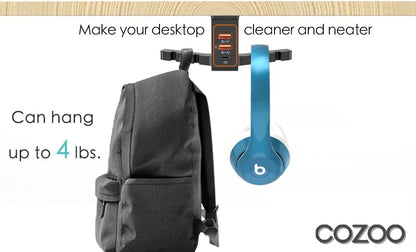 cozoo Headphone Stand with USB Charger Under Desk Headset Holder Mount 3 USB Charging Station,iWatch Stand Watch Dock Dual Earphone Hanger Hook,PC Accessories Gifts,UL Tested