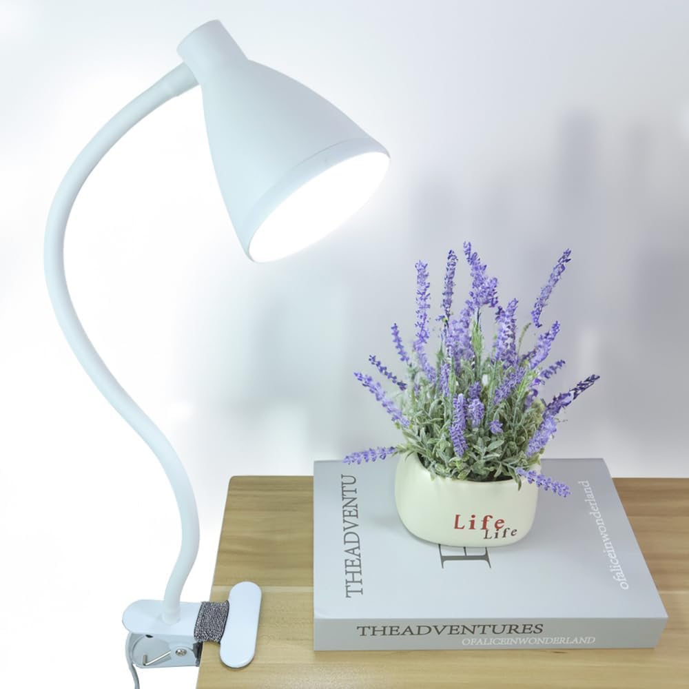 GlowVibe Desk Lamp 3 Color Modes 10 Brightness Dimmer Reading Light 10W 40 LED Clamp Lamp 360° Flexible Neck Clip on Light for Bedroom and Office Home Lighting, AC Adapter Include