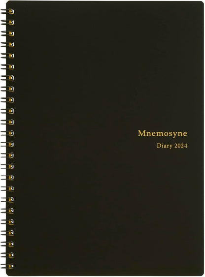 Maruman Mnemosyne Lined Notebook- Vertical A5, 5.83" x 8.27", 70 Sheets / 140 Pages, 7mm College Ruled With Center Line Journal, Perforated Pages & Wire-Bound to Lay Flat, Black, Made in Japan - Colors B