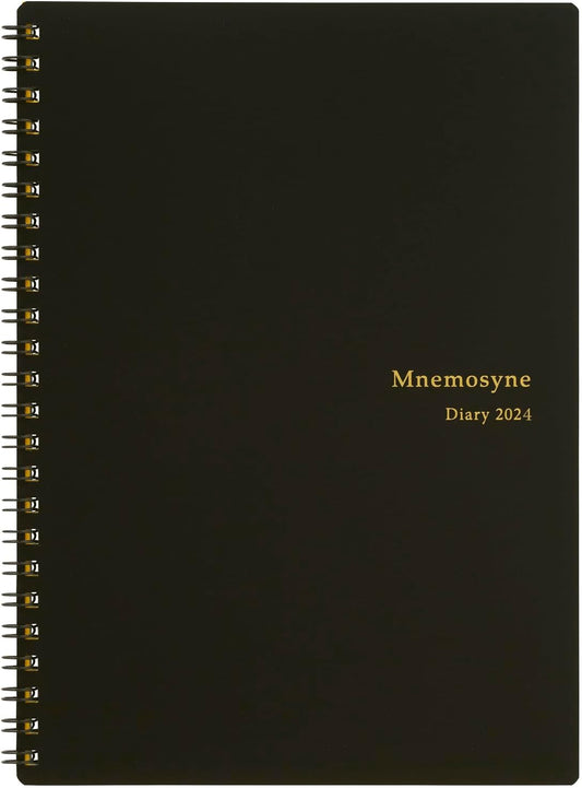 Maruman Mnemosyne Lined Notebook- Vertical A5, 5.83" x 8.27", 70 Sheets / 140 Pages, 7mm College Ruled With Center Line Journal, Perforated Pages & Wire-Bound to Lay Flat, Black, Made in Japan - Colors B