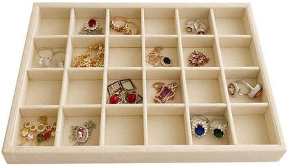 Velvet Sunglasses Organizer Tray 4 Slot, Stackable Eyewear & Glasses Display Case, Premium Beige Velvet, Scratch-Free Lining, Drawer Insert for Dressing Table Vanity Home Retail Trade Show
