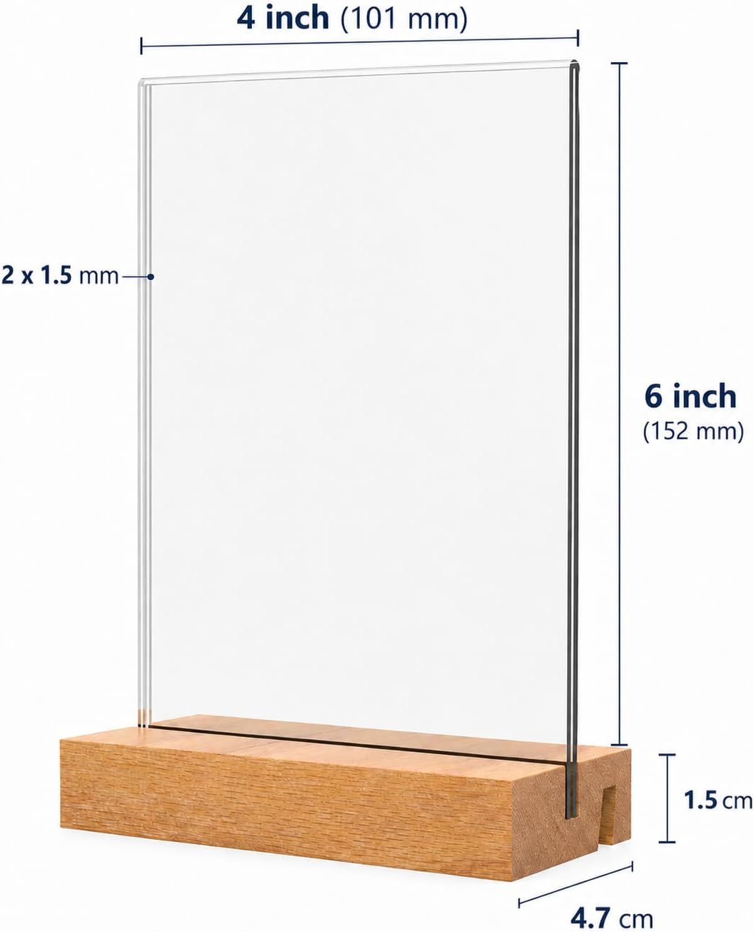 4x6 Acrylic Sign Holder with Beech Wood Base, 12 Pack Clear Double-Sided Tabletop Sign Display Stand, Dual-Use L/T Base for Menu, Wedding Table Number, Photo, Flyer and Retail Display (12, 4x6)