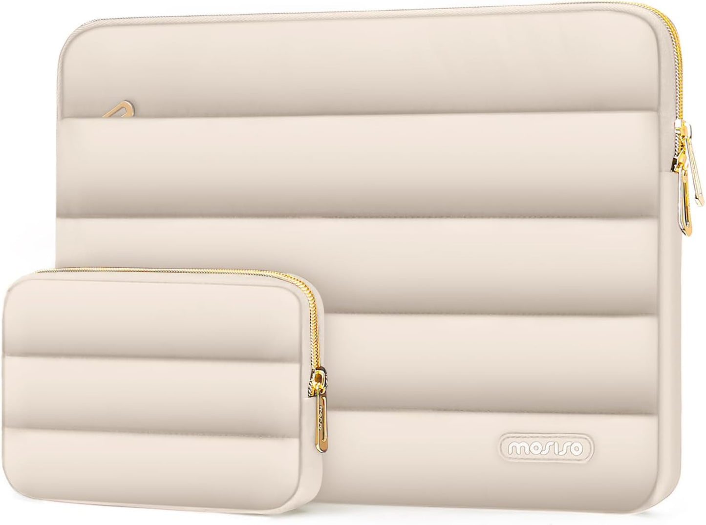 MOSISO Laptop Case 13.3 inch,13-13.3 inch Puffy Laptop Sleeve Compatible with MacBook Neo/Air 13.6 M5 M4 M3 M2 M1/Pro 13/14,HP Dell ASUS Lenovo,Polyester Horizontal Bag with Small Case, Sand