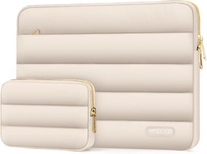 MOSISO Laptop Case 13.3 inch,13-13.3 inch Puffy Laptop Sleeve Compatible with MacBook Neo/Air 13.6 M5 M4 M3 M2 M1/Pro 13/14,HP Dell ASUS Lenovo,Polyester Horizontal Bag with Small Case, Sand