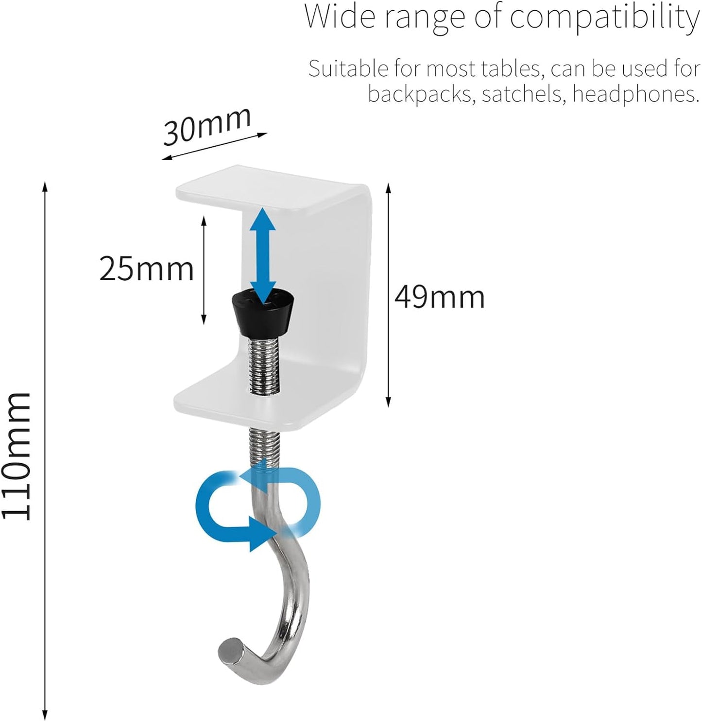 2 Pcs Desk Mount Bag Holder Hook Clamp-On Backpack Hanger Portable Desk Mount Headphones Holder Reduce Desk Clutter for Table Desk, Under Counter