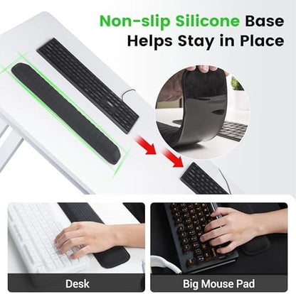 MEKASS Ergonomic Wrist Rest for Keyboard and Mouse, Soft Memory Foam Keyboard Wrist Rest Set with Non-Slip Silicone Base, Easy Typing, Pain Relief, Comfort for Office, Work, Gaming (Classic Black)