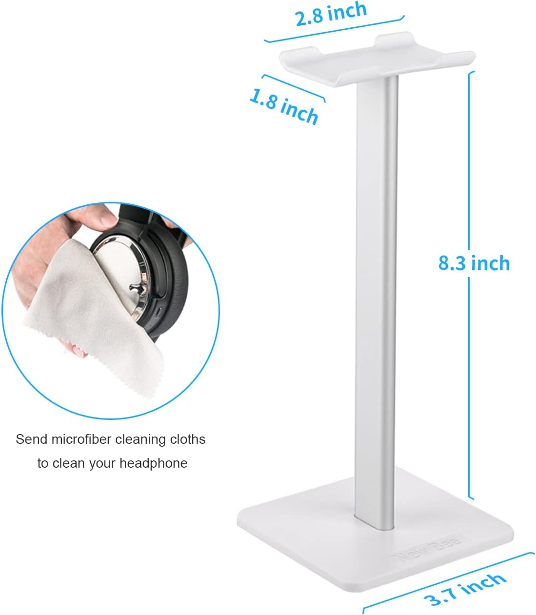 New bee Headphone Stand Headset Holder Earphone Stand with Aluminum Supporting Bar Flexible Headrest ABS Solid Base for All Headphones Size (Black)