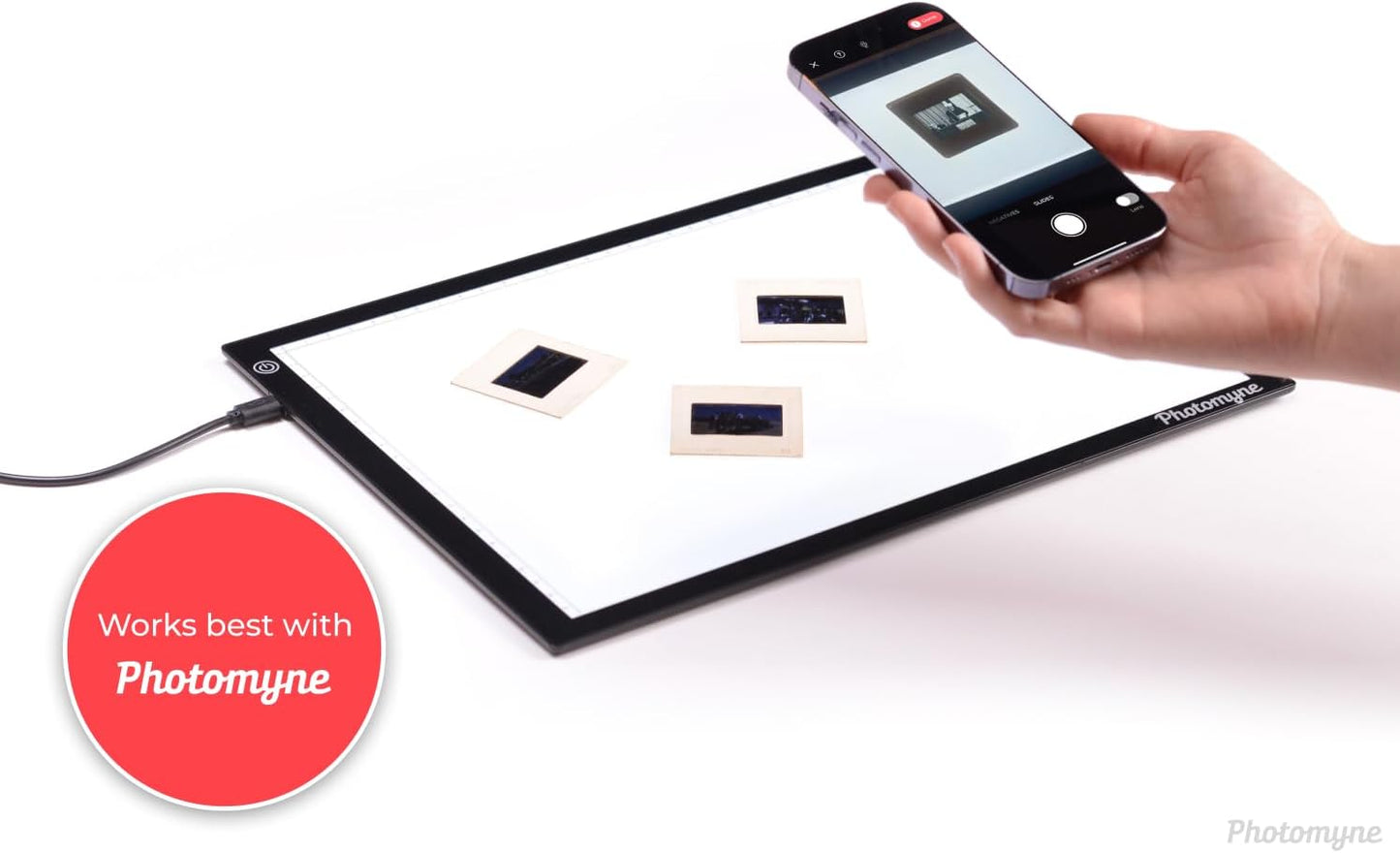 Photomyne A7 Mini Light Pad Backlight Portable Hands-Free Ultra-Thin Ultimate Brightness for Supporting Photo Slides and Film Negative Scanning (Includes USB-C Adapter) - Black (Small)