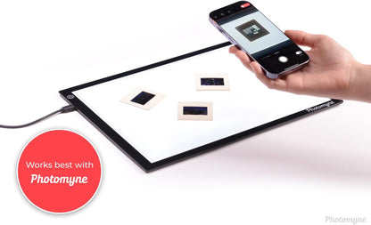 Photomyne A7 Mini Light Pad Backlight Portable Hands-Free Ultra-Thin Ultimate Brightness for Supporting Photo Slides and Film Negative Scanning (Includes USB-C Adapter) - Black (Small)