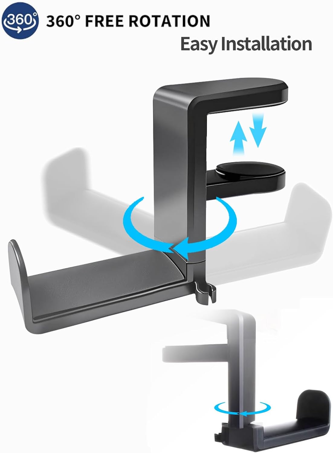 Headphone Hook，Headphone Stand，PC Gaming Headset Holder for Desk，Headset Hook，Desk Headphone Hanger，Desk Hook with 360-Degree Adjustable Rotation