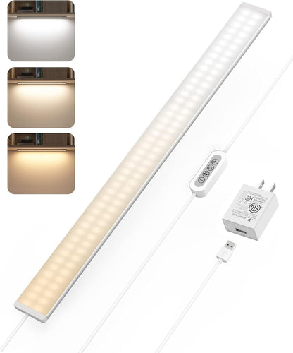 ASOKO LED Under Cabinet Lighting USB Plug-in, Dimmable, 3 Color Temperature, 14.5 in, Under Counter Lights for Kitchen,Shelf,Cupboard, Under Desk Monitor Light Bar (Sliver, 14.5 inch-2 Pack)