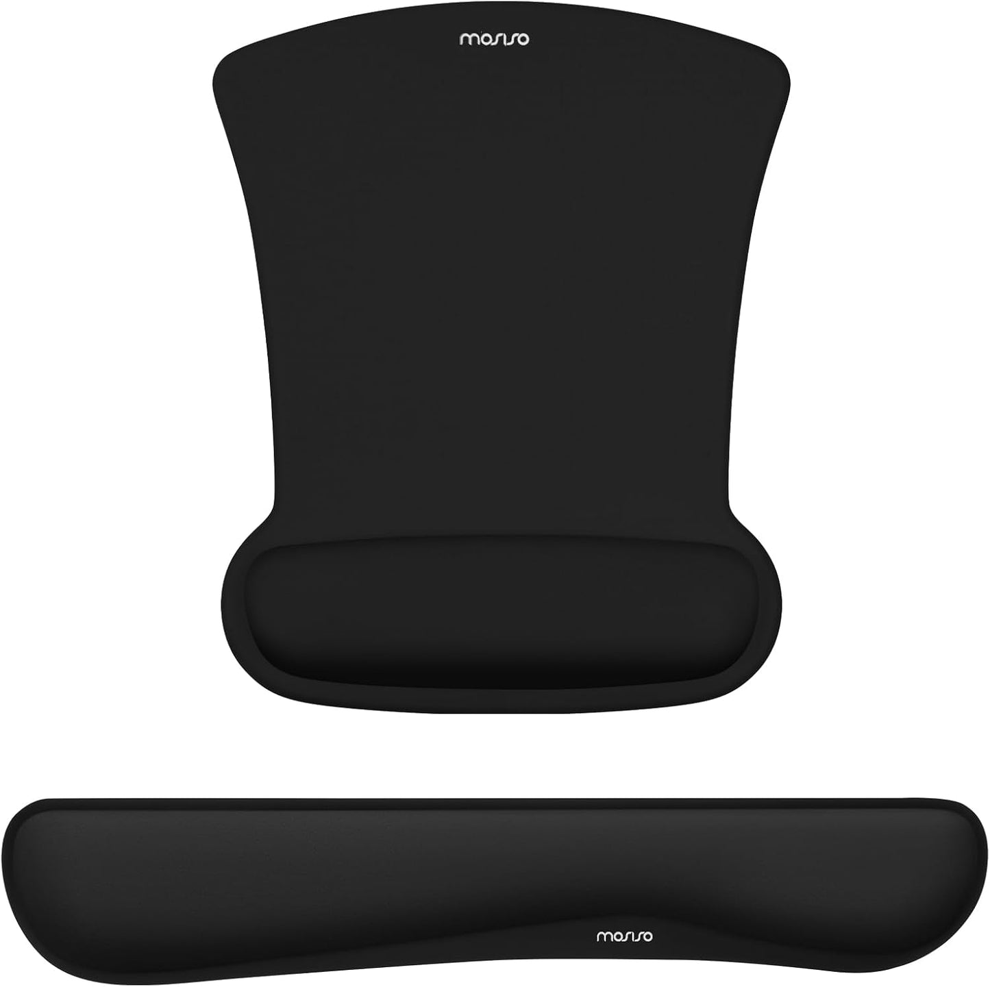 MOSISO Wrist Rest Support for Mouse Pad & Keyboard Set, Ergonomic Mousepad Non-Slip Base Home/Office Pain Relief & Easy Typing Cushion with Neoprene Cloth & Raised Memory Foam, Black