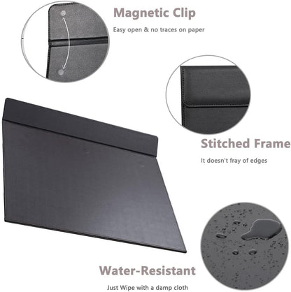 KINGFOM Ultra-Smooth PU Leather Desk Pad & Mat Office Desk Drawing & Writing Board A3/ A4 File Paper Clip Table Protector Mat on Top Large 24''x18'' (Black)