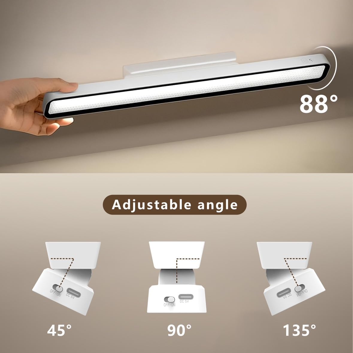 Desk Light Bar 16.5in Magnetic Rechargeable LED Light Bar, 3000K, 4500K, 6000K Color Temperature Battery Powered Under Cabinet Lighting for Desk, Home Office, Shelf, Reading