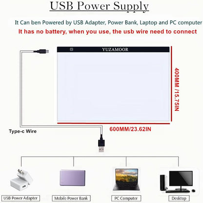 A2 Extra Large Tracing LED Light Pad for Diamond Art, Sketching, Painting - Adjustable Brightness, Sketching, Tracing - USB Powered DIY Diamond Art Light Box - No mesh No dot