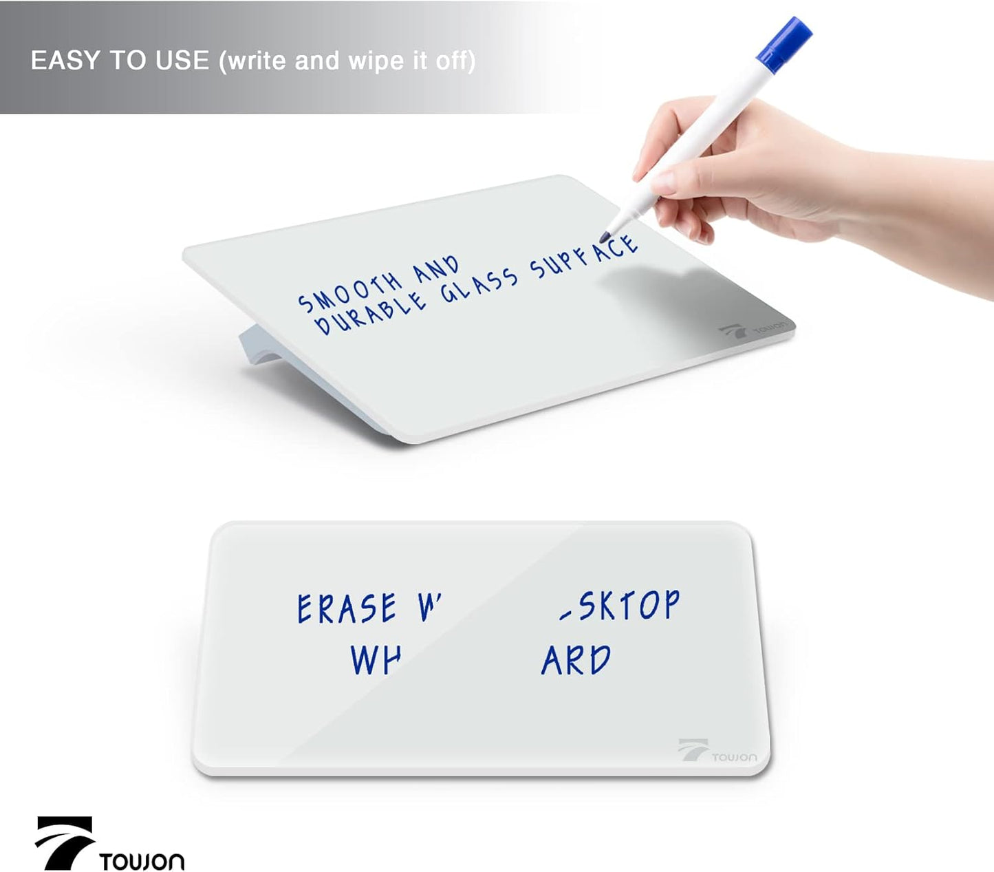 TOWON Small Glass Dry Erase Board, Desk White Board with Standing, Mini Whiteboard Easel Pad Set, Stenography Artifact for Office, Home and School Supplies, 8x6 Inches, Black