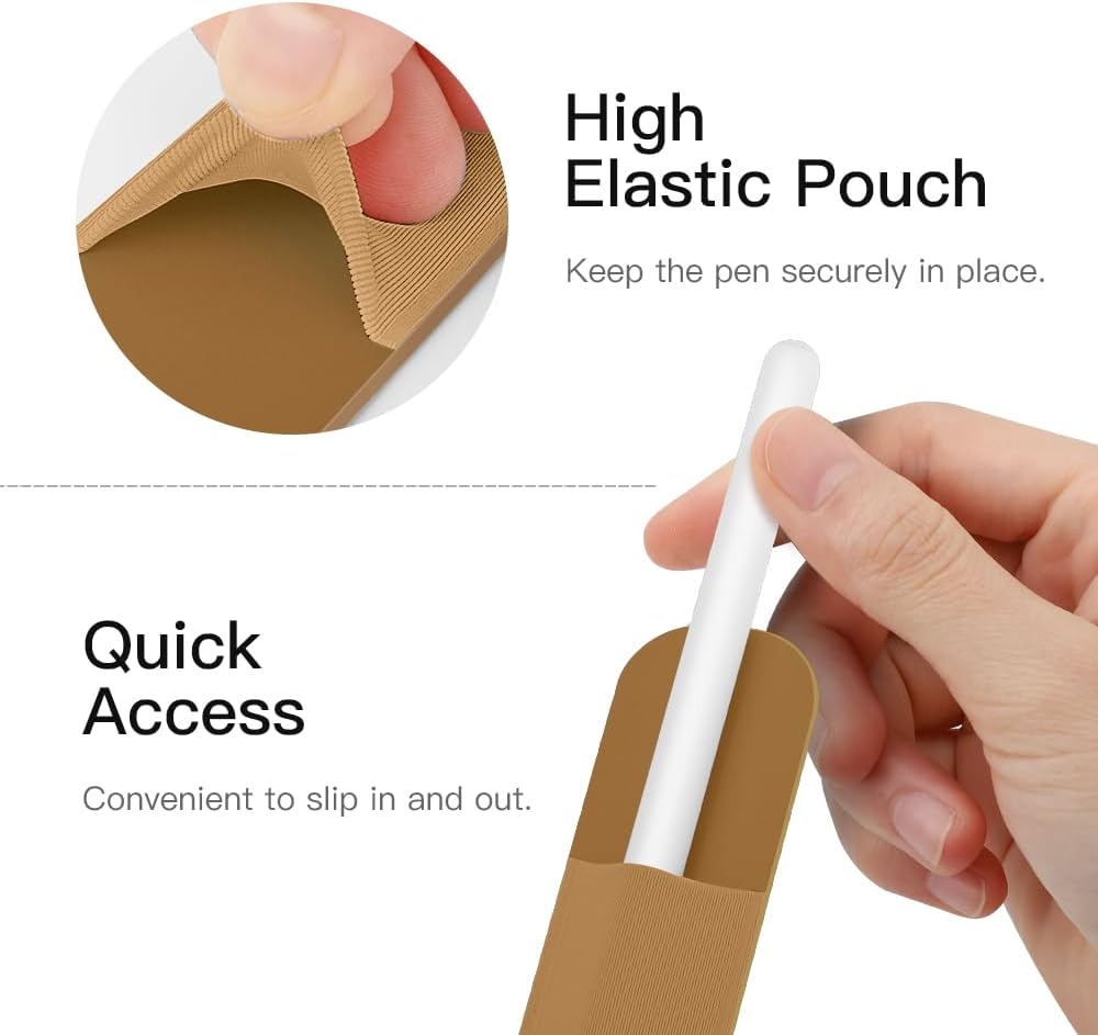 MoKo Pencil Holder Sticker Fit Apple Pencil Pro, Apple Pencil (USB-C), iPencil 1st/2nd Generation, Elastic Pencil Pocket Pouch Adhesive Sleeve Attached to iPad Case for Stylus Pens,Black