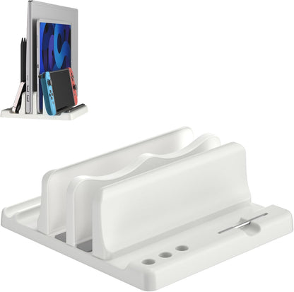 Vertical Laptop Stand Holder - Adjustable ABS Plastic Laptop Holder Vertical, Space-Saving 4 in 1 Compatible with All MacBook Pro Air, Mac, HP, Dell, Microsoft Surface (Black)
