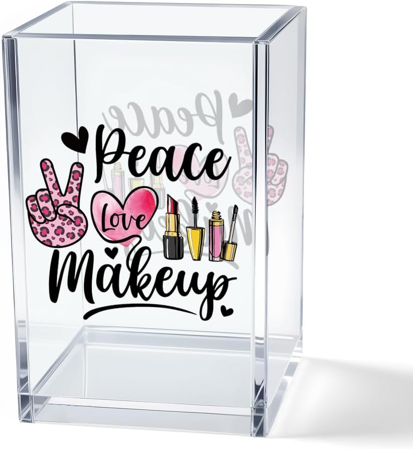 Better Late Than Ugly Acrylic Makeup Brush Organizer Holder, Self Affirmations Desk Acrylic Brushes Storage, Make Up Artist Gifts, Birthday Gifts for Her Wife Sister Friend Makeup Lovers