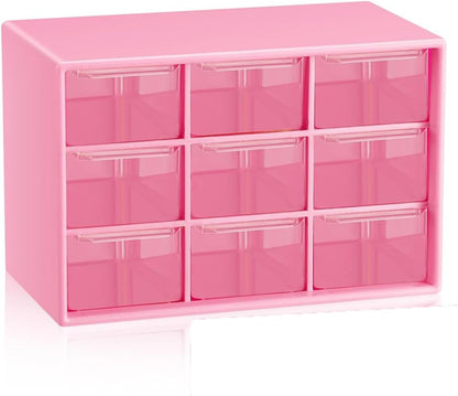 Small Drawer Organizer for Desk, 7.1" x 3. 8" x 4.6" Mini Desktop Drawer Organizer with 9 Clear Drawers, Plastic Desktop Craft Storage Box for Desk Office School Home (White)