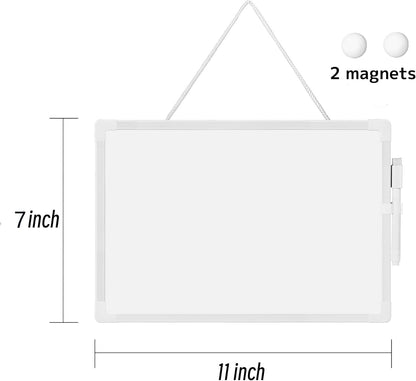 Double Sided Mini Dry Erase Board, 11" x 7" Hanging Whiteboard for Wall, Magnetic Small White Board with Marker (Built-in Eraser) for to-Do Lists, Home School Office