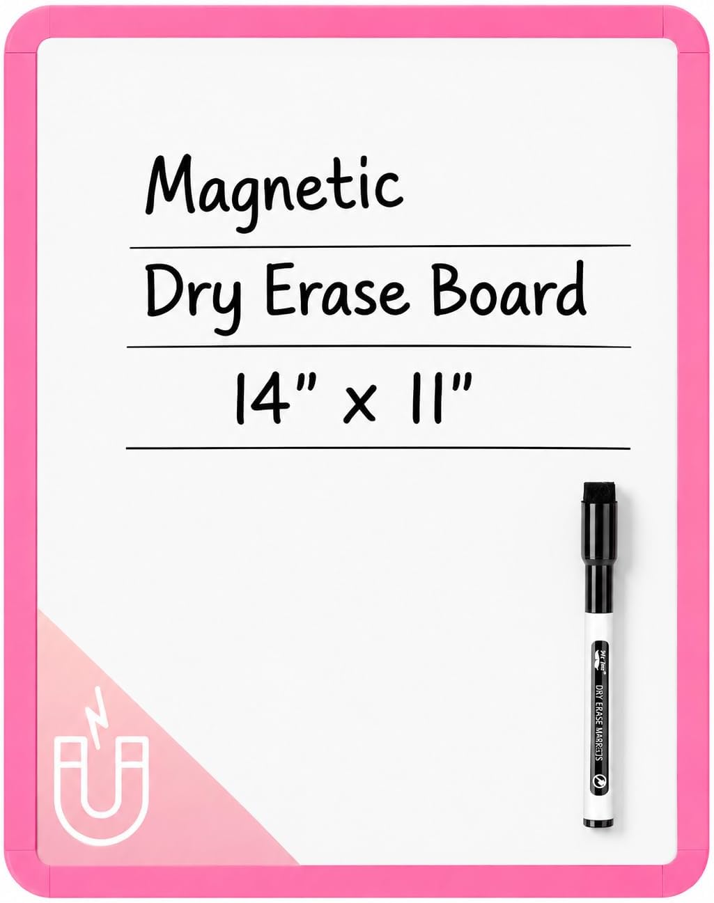 Mr. Pen- Dry Erase Board, 14” x 11” with a Black Dry Erase Marker, White Frame, Small Mini White Board for Students, Fridge, Wall, Locker, Includes Double Sided Tapes