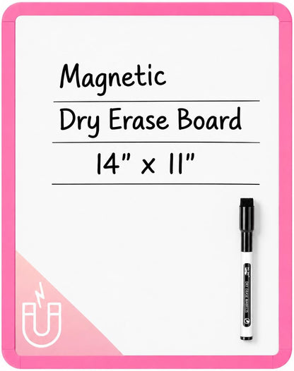 Mr. Pen- Dry Erase Board, 14” x 11” with a Black Dry Erase Marker, White Frame, Small Mini White Board for Students, Fridge, Wall, Locker, Includes Double Sided Tapes