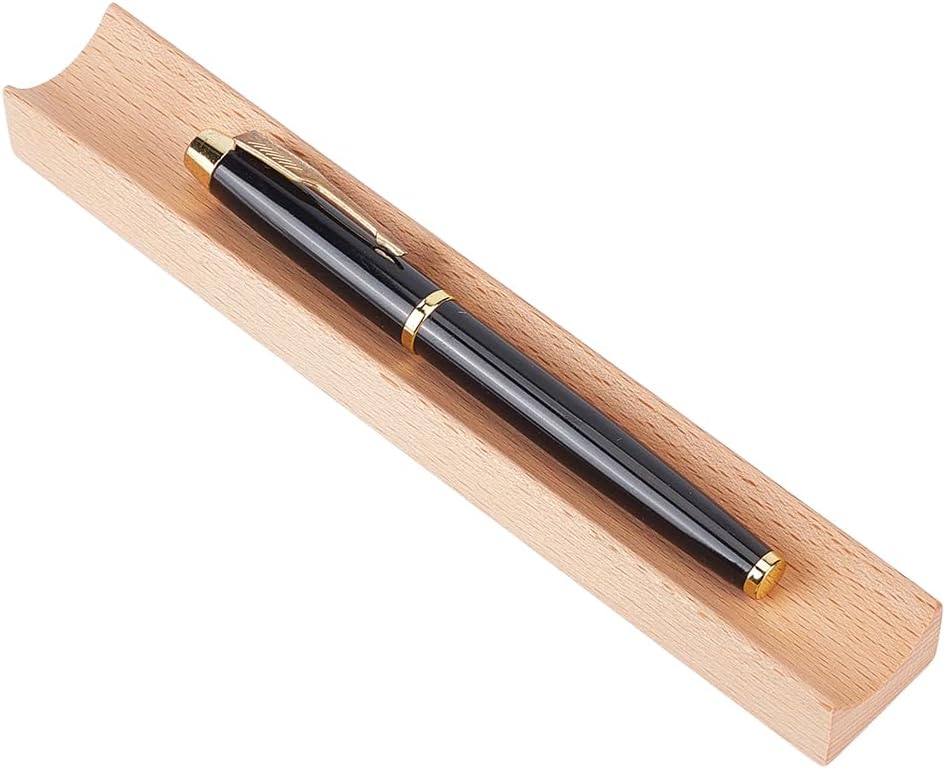PLIGREAT Single Walnut Wood Pen Tray Wooden Desk Pencil Organizer Holder Minimalist Single Pen Rest for Office Stationery Desk Decor Retro Home Bedroom Decoration, 7.87x1.18x0.78inch