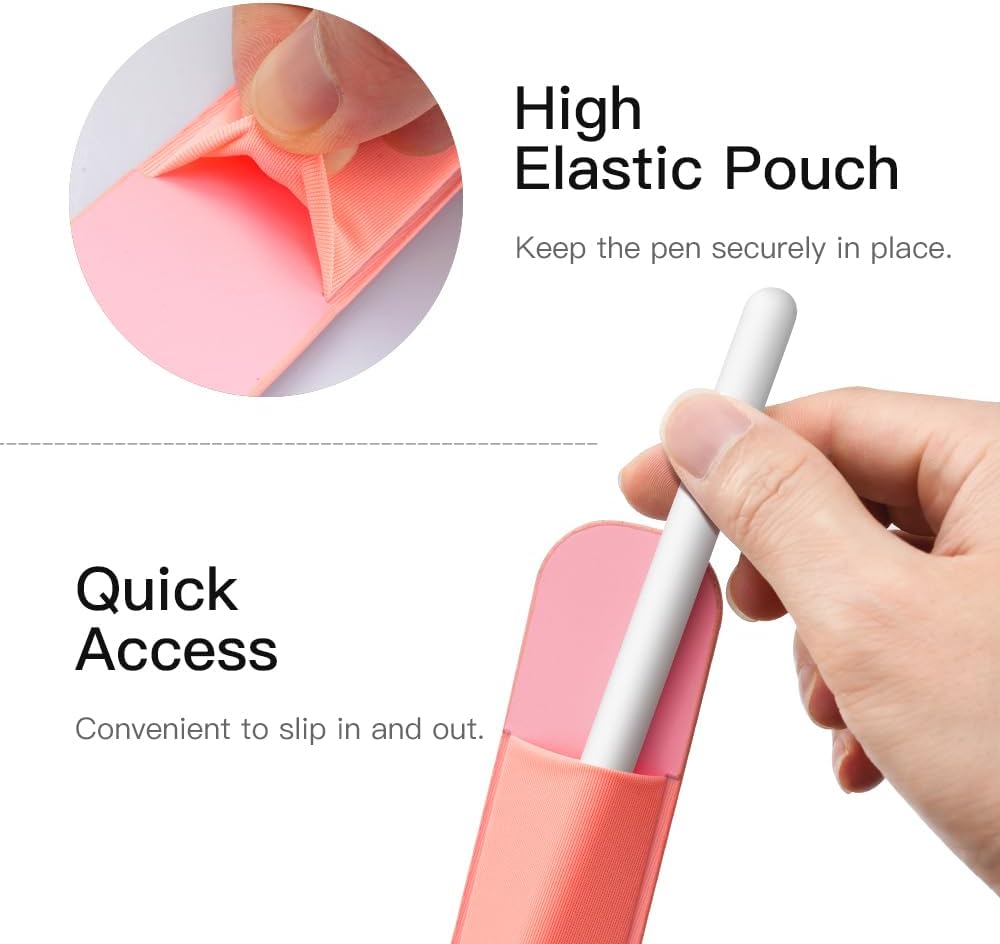 MoKo Pencil Holder Sticker Fit Apple Pencil Pro, Apple Pencil (USB-C), iPencil 1st/2nd Generation, Elastic Pencil Pocket Pouch Adhesive Sleeve Attached to iPad Case for Stylus Pens,Black