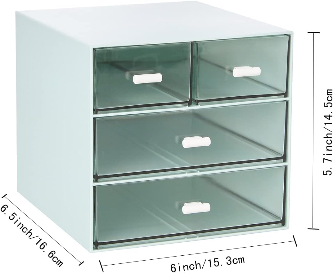Desk Organizer with 4 Drawers, Clear Plastic Desk Storage Box, Desktop Organization for Office Supplies, Gel Pens, Pencils, Markers, Tape, Erasers, Paperclips, Chargers (White-4 Draws)