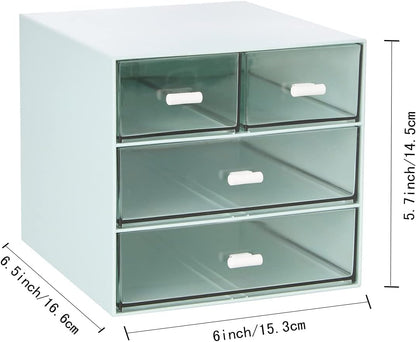 Desk Organizer with 4 Drawers, Clear Plastic Desk Storage Box, Desktop Organization for Office Supplies, Gel Pens, Pencils, Markers, Tape, Erasers, Paperclips, Chargers (White-4 Draws)
