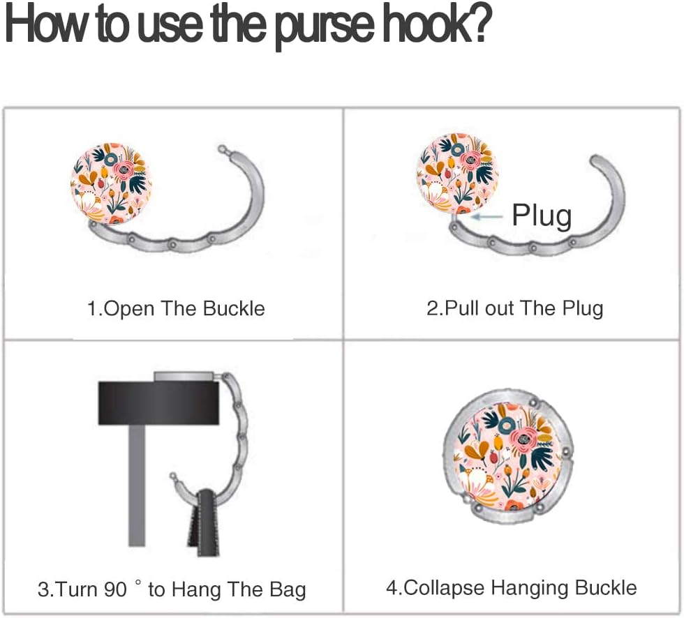 Bosketo Foldable Purse Hook Womens Bag Table Hanger Collection Desk Hooks for Purse (3pack Pretty Floral Hook)
