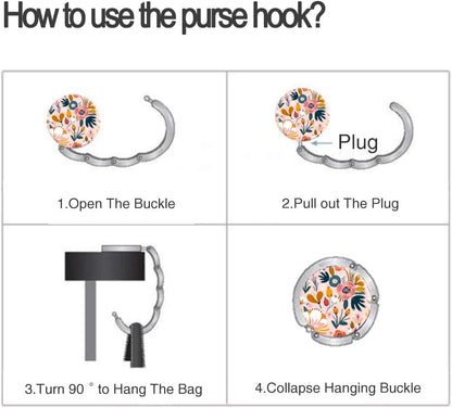 Bosketo Foldable Purse Hook Womens Bag Table Hanger Collection Desk Hooks for Purse (3pack Pretty Floral Hook)