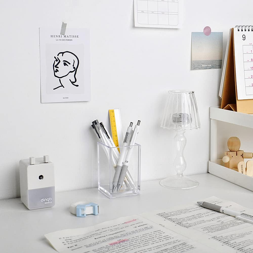 HSYMQ Clear Acrylic Pencil Pen Holder Cup, Clear Makeup Brush Holder, Acrylic Desk Accessories, Stationery Organizer for Office Desk Accessory