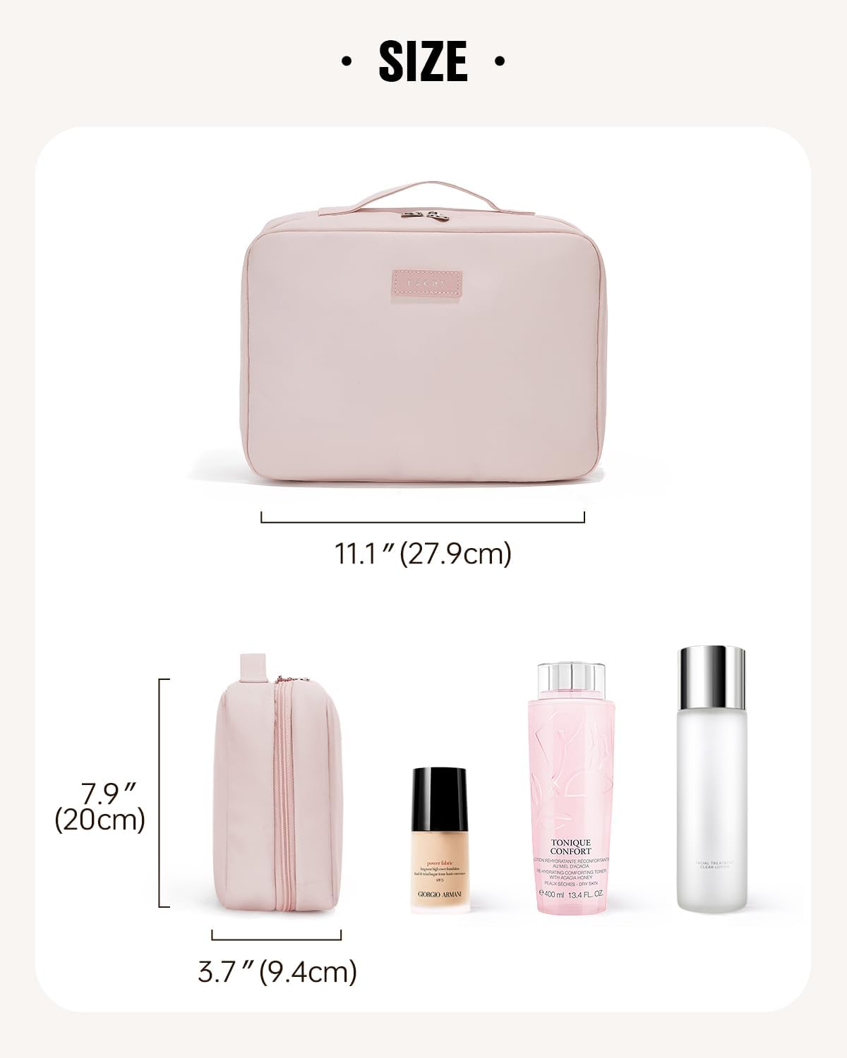 EACHY Toiletry Bag with Hanging Hook, Travel Makeup Bag PU Leather Cosmetic Bags for Women Make Up Organizer with 4 Compartments Waterproof Full-Size Portable Travel Essentials (Beige)