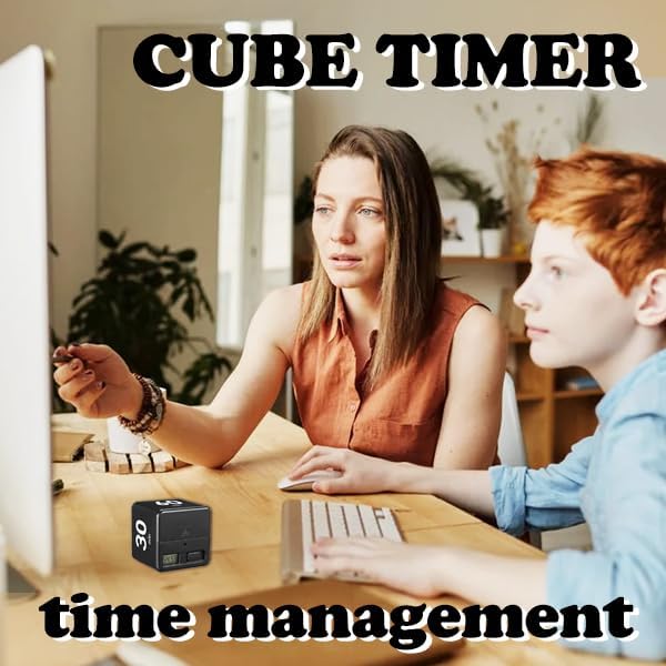Cube Timer, Productivity Visual Timer 15/20/30/60 Minutes Preset, Desk Portable Rotating Multi Timers for ADHD Time Management Work Study Cooking Workout School (Black)