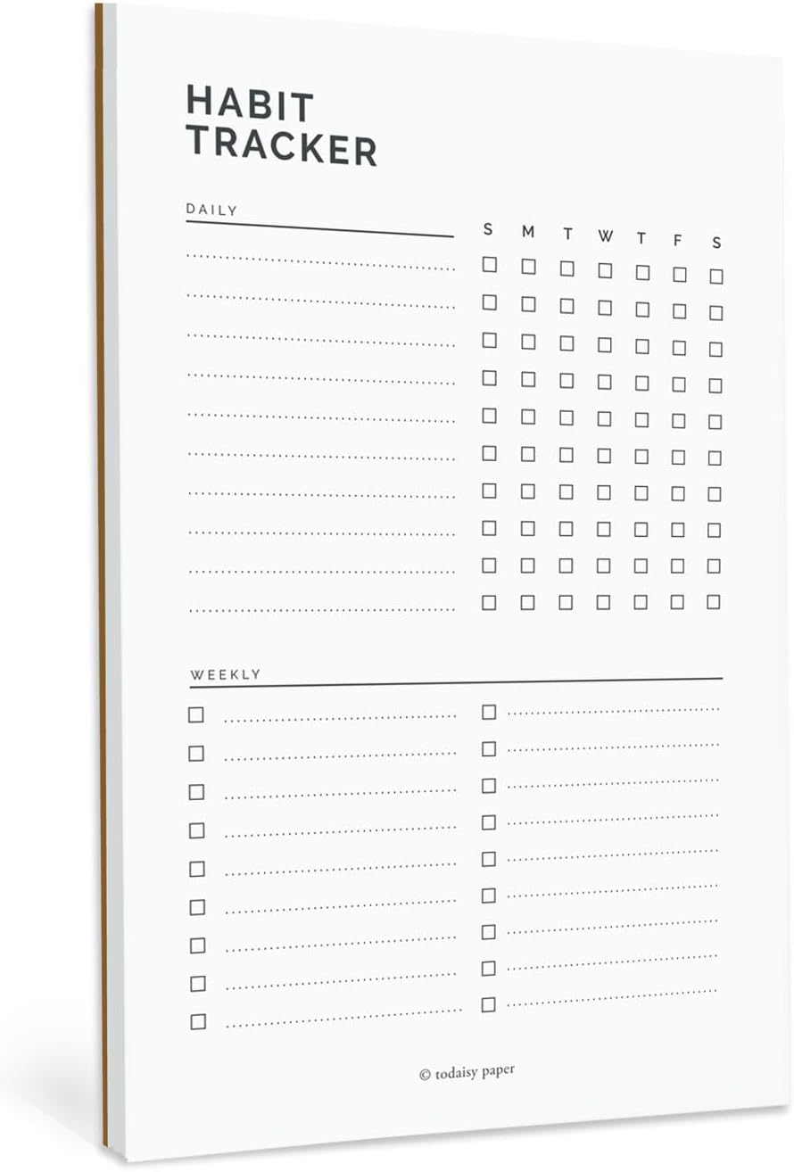 Habit Tracker Planning Pad 5.5 x 8.5"" To-Do List Notepad with Task Organizer. Perfect for office, home and work organization. 50 tear off sheets by Todaisy Paper., White