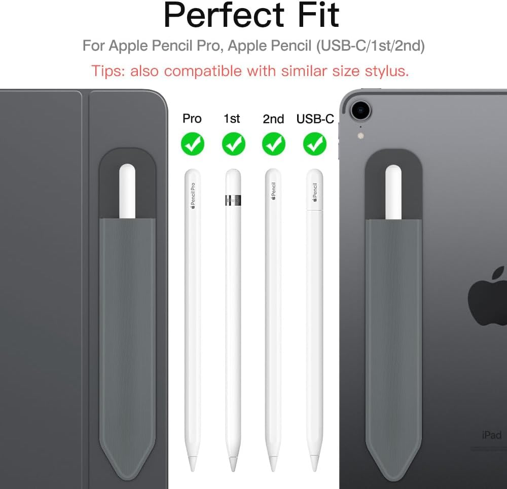 MoKo Pencil Holder Sticker Fit Apple Pencil Pro, Apple Pencil (USB-C), iPencil 1st/2nd Generation, Elastic Pencil Pocket Pouch Adhesive Sleeve Attached to iPad Case for Stylus Pens,Black