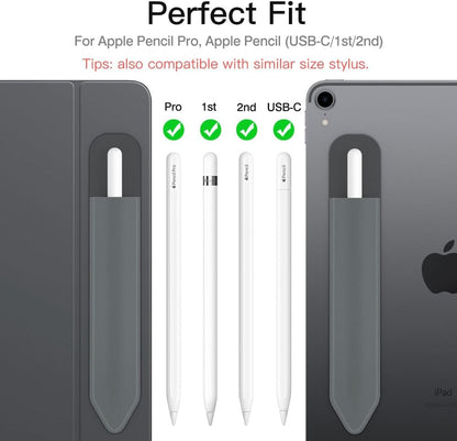 MoKo Pencil Holder Sticker Fit Apple Pencil Pro, Apple Pencil (USB-C), iPencil 1st/2nd Generation, Elastic Pencil Pocket Pouch Adhesive Sleeve Attached to iPad Case for Stylus Pens,Black