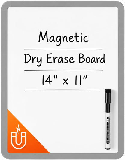 Mr. Pen- Dry Erase Board, 14” x 11” with a Black Dry Erase Marker, White Frame, Small Mini White Board for Students, Fridge, Wall, Locker, Includes Double Sided Tapes