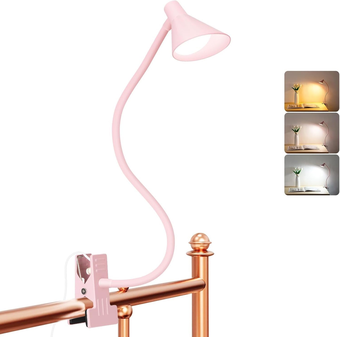 Clip on Light LED Reading Light for Books in Bed, Eye Care Dimmable Reading Lamp 3 Color & 10 Brightness Levels Flexible Clip on Lamp Reading Light for Bed Headboard Bedside Dorm Desk Table - Black