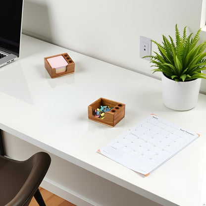 Acacia Wood Sticky Note Holder, 3x3 Post It Note Dispenser with Anti-Slip Pads, Natural Wooden Memo Organizer for Office Home School (3.5“x3.5"x2")