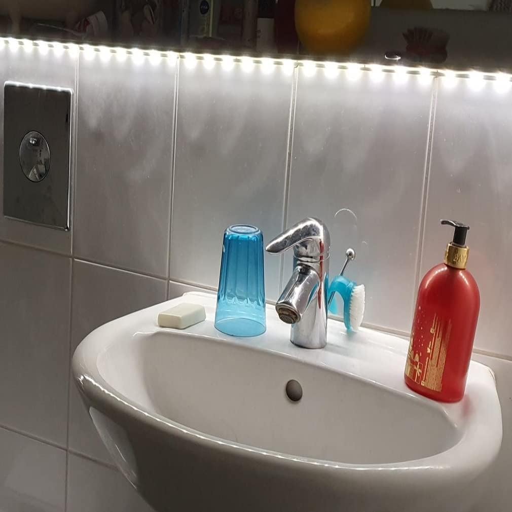 Motion Sensor Light Indoor, Closet Lights Motion Sensored, Battery Operated Cabinet Lights Strip, White Under Cabinet Lighting, Under Counter Lights for Kitchen, Led Strip Lights for Bedroom