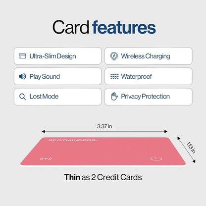 SPOTMINDERS Apple MFi Certified Wallet Tracker PRO for Travel Credit Card Design Works with Apple Find My IP68 Waterproof Rechargeable Tracking Card for Wallet Luggage Passport 0.07in Slim Item Finder