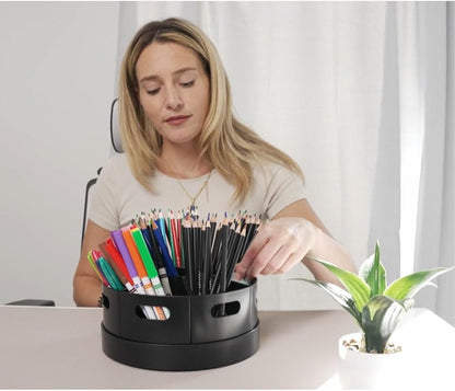 8.6" Desk Art Supply Organizer for Kids – Compact Rotating Lazy Susan Art Caddy with Dividers for Crayons, Markers & Pencils, Classroom Storage for Teachers Students Homeschool