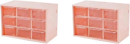 Feadily 2PCS Small Drawer Organizer for Desk, Desktop Drawer Organizer with 9 Clear Drawers, Plastic Desktop Storage Drawers 7.1 Inch x 3 .9 Inch x 4.7 Inch, White